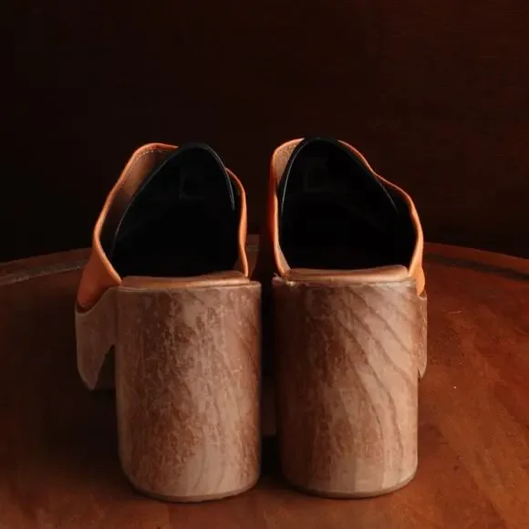 Free People Leather Platform Mules in Orange and Brown - Picture 7 of 14